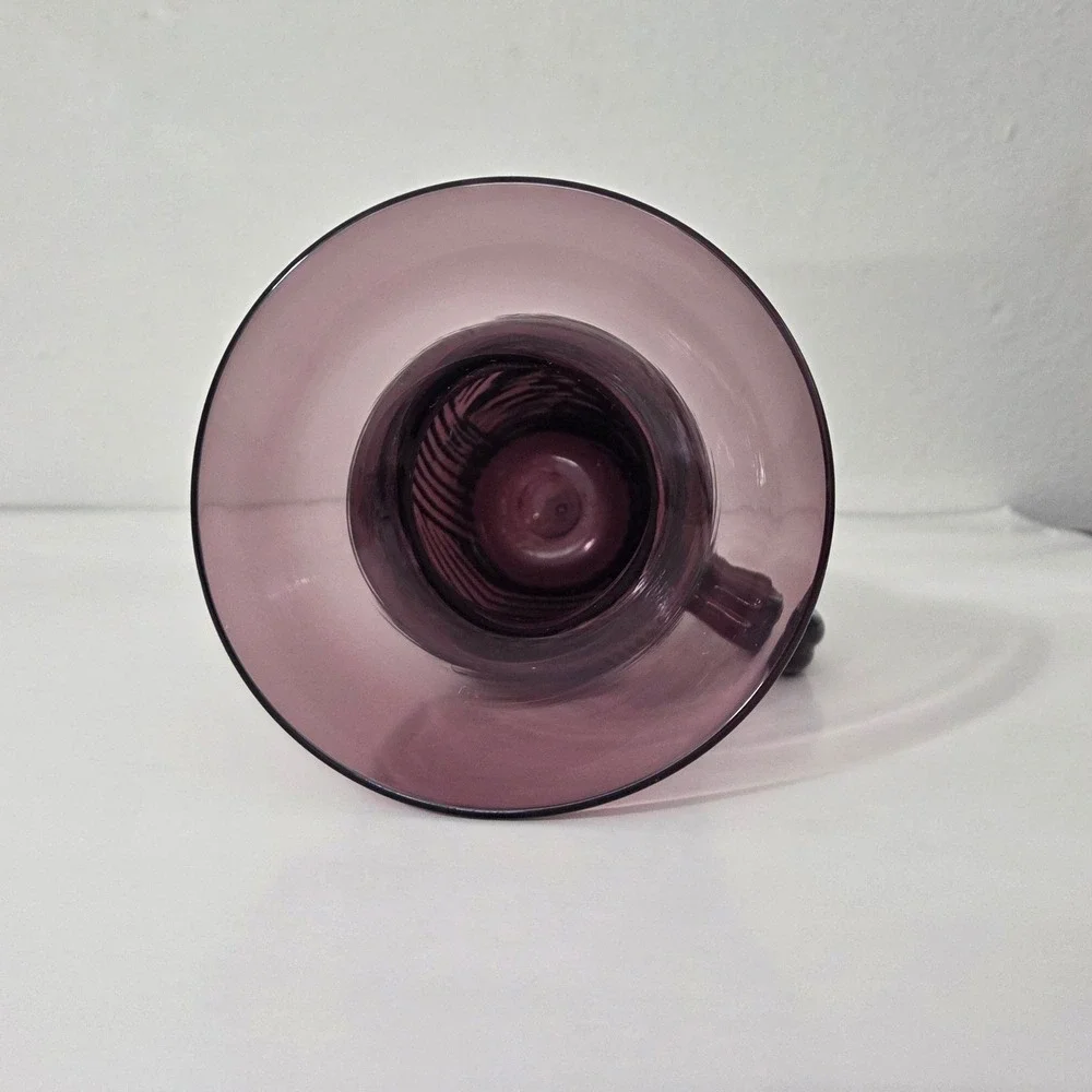 Vintage Amethyst Purple Hand Blown Art Glass Ribbed Chevron Vase RARE Handle